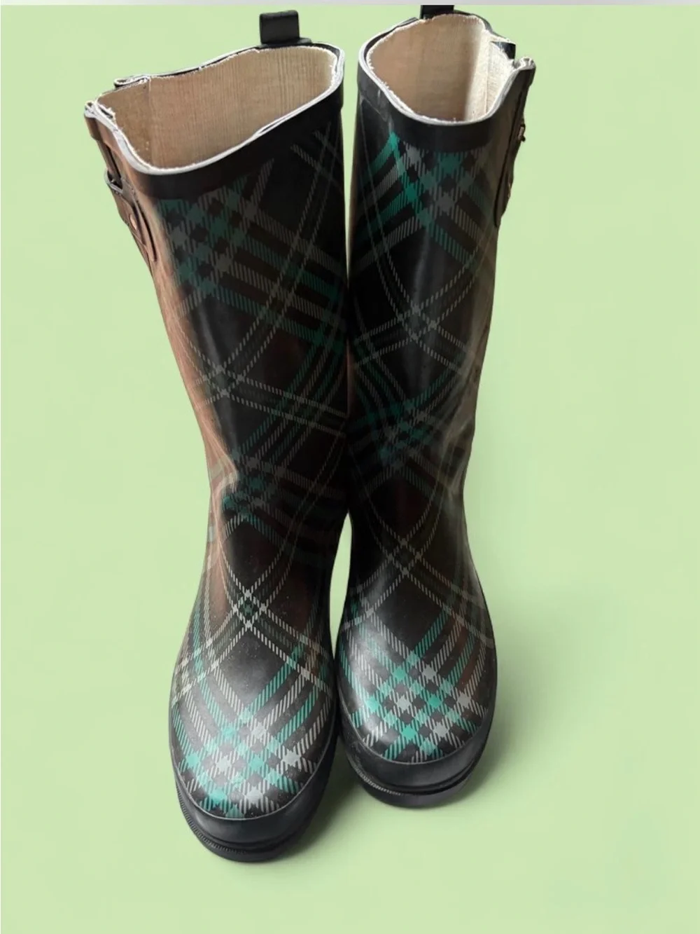 Western Chief Teal & Black Plaid Women's Rain Boots